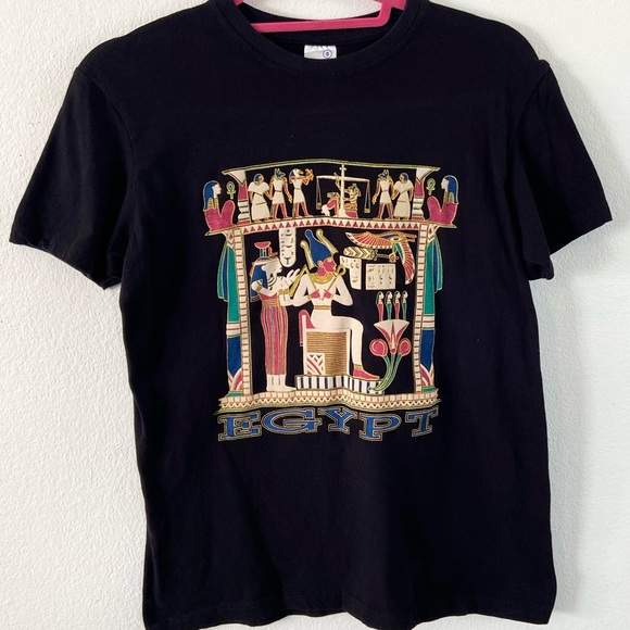Vintage Tops - Vintage Y2K Egypt tourist black graphic T-shirt tee shirt top adult small womens